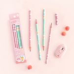 Kakao Friends Lovely 4-Pack Pencil Set (Apeach & Tube) | Pastel B Lead | Round Body Grip | Designed in Korea