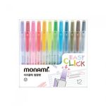 [Monami] Easy Click Highlighter Pen 12 Color Set | Retractable Capless Design | Chisel Tip 1.4–4.0mm | Designed in Korea