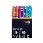 [Monami] Deco Marker XF 463 Metal 6 Color Set | Water-Based Opaque 0.7mm Fine Nib | Detail/Layering Marker | Mild Odor | Made in Korea