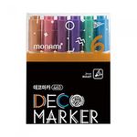 [Monami] Deco Marker 460 Metal 6 Color Set | Water-Based Opaque 2mm Round Nib | Multi-Surface Decoration | Mild Odor | Made in Korea