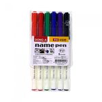 DONG-A Permanent Name Pen 6-Color Set | Black, Blue, Red, Purple, Green, Pink | Fine Tip Multi-Surface Marker | Made in Korea
