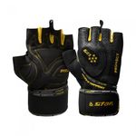 Star Sports Weightlifting Half Gloves Comfort M EG5200M Genuine Goat Leather 2-Layer Long Strap Wrist Support Ergonomic Padding for Gym and Fitness 1-Pair