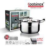 Coobinox® Baron Full Stainless Steel Stockpot 22cm(CO-12-03) 3-Ply Capsule Base Induction Compatible Durable Hygienic Casserole Cookware