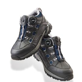 [Heidi] TB-60F 6-inch safety shoes, black + blue embossed natural leather_steel toe cap