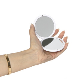 [ItColor]Magnifying Compact Cosmetic Mirror-’ITCOLOR’ unique Compact Pocket Makeup Mirror, Handheld Travel Makeup Mirror with Powerful 2x Magnification and 1x True View Mirror for Travel or Your Purse (Round White,Black)