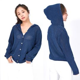 [Spring Bom] Denim Indigo Button Hood Knit_ Made in KOREA