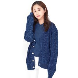 [Spring Bom] Cable Indigo Knit Cardigan L, Unisex_ Made in KOREA