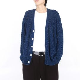 [Spring Bom] Cable Indigo Knit Cardigan L, Unisex_ Made in KOREA