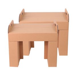 [Box Partner] round table, brown white chair, 2 pieces, corrugated desk, exhibition, indoor event, folding prefabricated paper table, chair set_Made in KOREA