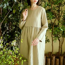 [Natural Garden] MADE N Waist Shirring Linen Dress_High quality material, luxurious and comfortable linen material_ Made in KOREA