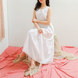 [Natural Garden] Motif Neck Double Paper Dress_High quality material, lace / pintuck point, pure cotton material_ Made in KOREA