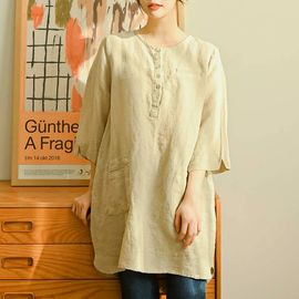 [Natural Garden] MADE N Henley Neck Linen Tunic Blouse_High quality material, linen material, body cover Sammy A-line_ Made in KOREA
