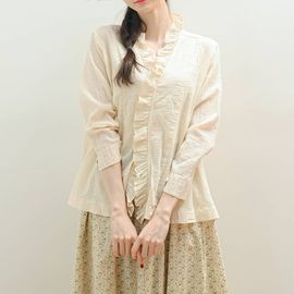 [Natural Garden] MADE N Neckfrill Cardigan Blouse_High-quality material, self-made, luxurious frill V-neck line_ Made in KOREA