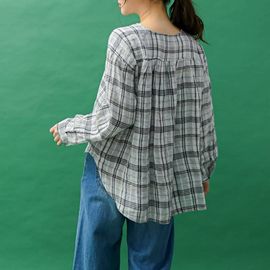 [Natural Garden] MADE N linen check mother-of-pearl blouse_High quality material, linen material, natural body cover_ Made in KOREA