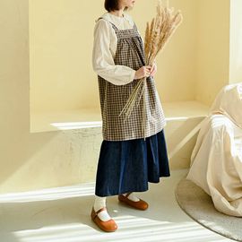 [Natural garden] MADE N Check Short Apron Dress_High-quality material, washing processing, soft cotton fabric_ Made in KOREA