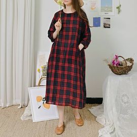 [Natural Garden] MADE N Harley Check Linen Dress_High quality material, linen material, natural material_ Made in KOREA