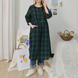 [Natural Garden] MADE N Harley Check Linen Dress_High quality material, linen material, natural material_ Made in KOREA