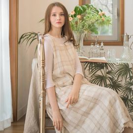 [Natural Garden] MADE N Lithuanian Linen Big Check Dress_High quality material, linen material, side slit mother-of-pearl button_ Made in KOREA