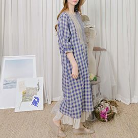 [Natural Garden] MADE N Check Lace Linen Dress_High-quality materials, high-quality linen materials, signature products_ Made in KOREA