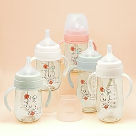 IBYEOL Friends Little BOBDOG Premium PPSU Weighted Straw Cup Anti-Colic Leak-Proof Baby Water Bottle 270ml Coral Pink_ Made in KOREA