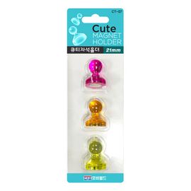 [FOBWORLD] Cutie Magnet Holder 21mm 3Pcs _ 3 Assorted Crystal Color Strong Magnetic Push Pins, Map Magnets, Refrigerator Whiteboard Magnets for School Office Home _ Made in Korea