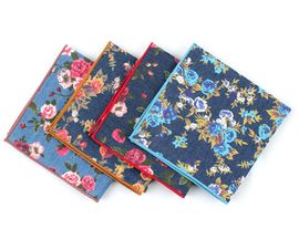 [MAESIO] KHC8044 Handkerchief Floral design Denim_ Men's Handkerchief Mens Pocket Squares, Made in Korea