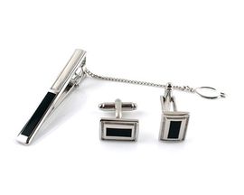 [MAESIO] KPC1024_Tie Clip, Tie Pin and Cufflinks Button for Men, Onyx, Rhodium Plating _ Made in KOREA