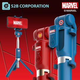[S2B] MARVEL Selfie Stick _ Iron Man Captain America,  Bluetooth Support, Compact light weight Selfie Stick for iPhone, SAMSUNG Galaxy Android All Smartphones