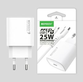 [S2B] SPEEDY PD 25W PPS Super Charger _ with USB C to USB C Cable, USB Type-C PPS Super Fast Wall Charger, Cable Detachable Charger, 1-Port Power Adapter Compatible with iPhone Samsung Galaxy