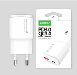 [S2B] SPEEDY PD/QC Fast Home Charger 20W _ Dual Port USB C + USB A Fast Wall Charger, Cable Detachable Charger, Power Adapter Compatible with iPhone Samsung Galaxy