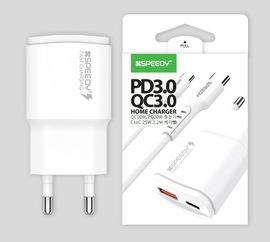 [S2B] SPEEDY PD/QC Fast Home Charger 20W _ with USB C to USB C Cable, Dual Port USB C + USB A Fast Wall Charger, Cable Detachable Charger, Power Adapter Compatible with iPhone Samsung Galaxy