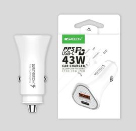 [S2B] SPEEDY PPS Super Fast Car Charger 43W _ with C to C Cable, USB Type-C+USB Dual Port Fast Charger, Cigarette Lighter Adapter Compatible with iPhone Samsung Galaxy