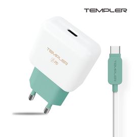 [S2B] TEMPLER PD 18W USB C Charger 1Port _ with USB C to USB C Cable, Type-C Fast Wall Charger, Cable Detachable Charger, 1Port Power Adapter Compatible with iPhone Samsung Galaxy