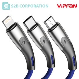 [S2B] VIPFAN Z3 Zinc Alloy Cable_Micro USB, 8-pin, Type-C, Ballistic Nylon Cable, 3A Current, 480 Mbp_Made in Korea