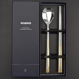 [HAEMO] golf gold cutlery 1set-spoon chopsticks Korean Stainless Steel Cutlery-Made in Korea