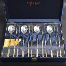 [HAEMO] Golf gold Cutlery 4 Set(Gold thread box) -Spoon chopsticks Korean Stainless Steel Cutlery-Made in Korea