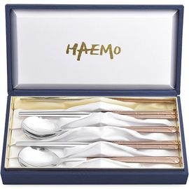 [HAEMO] Golf Pink Gold Cutlery 2Set(Silk box)-Spoon Chopsticks Korean Stainless Steel Cutlery-Made in Korea