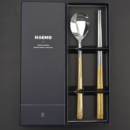 [HAEMO] Golf Titanium Cutlery 1Set-Spoon Chopsticks Korean Stainless Steel Cutlery-Made in Korea