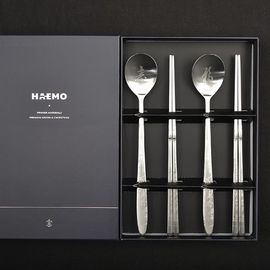 [HAEMO] Ten Symbols of Longevity Untact Spoon Chopsticks 2Set-Spoon Chopsticks Korean Stainless Steel Cutlery-Made in Korea