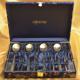 [HAEMO] Ten Symbols of Longevity Untact Titanium Spoon Chopsticks 4Set (Gold thread box)-Spoon Chopsticks Korean Stainless Steel Cutlery-Made in Korea