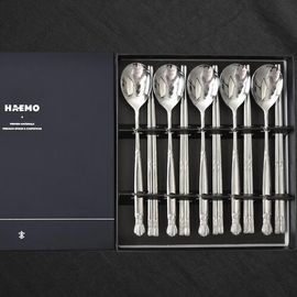 [HAEMO] Ribbon Spoon Chopsticks 5Set-Spoon Chopsticks Korean Stainless Steel Cutlery-Made in Korea