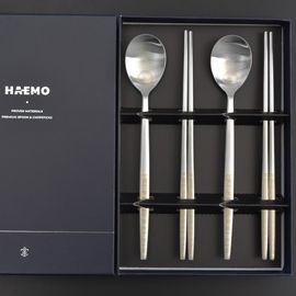 [HAEMO] Palace Hunminjeongeum Matte Spoon Chopsticks 2Set-Spoon Chopsticks Korean Stainless Steel Cutlery-Made in Korea