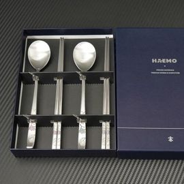 [HAEMO] Haemo Magnolia Couple Spoon & Chopsticks Set_ Premium Stainless Steel Korean Cutlery_ Made in Korea