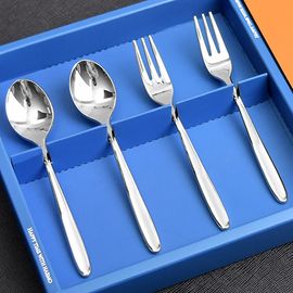 [HAEMO] Simple Edge Tea Spoon & Tea Fork 4P SET– Ergonomic Curved Grip, Made in Korea