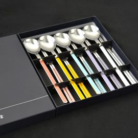 [HAEMO] Iris Ceramic Glossy Spoon & Chopstick 5 Set – Premium High-Temperature Fired Cutlery, Modern Design, Individually Packaged" _ Made in Korea