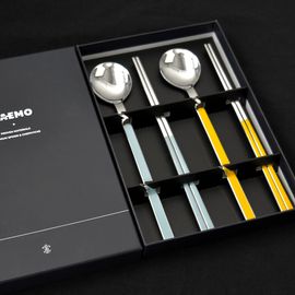 [HAEMO] Iris Ceramic Glossy Spoon & Chopstick 2 Set – Premium High-Temperature Fired Cutlery, Modern Design, Individually Packaged" _ Made in Korea