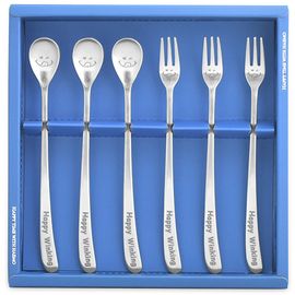 [Haemo] Happy Winking Medium Tea Spoon & Fork 6P Set – Cute Character Design, Premium Stainless Steel, Made in Korea
