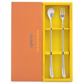 [HAEMO] Happy Winking long Tea Spoon & Fork 2P Set – Cute Character Design, Premium Stainless Steel, Made in Korea