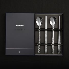  [HAEMO] 316L Hammer Spoon & Chopsticks 2Set – Premium Textured Design, Medical-Grade Stainless Steel, Made in Korea