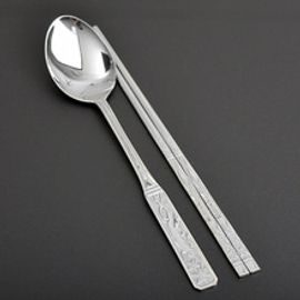 [HAEMO] Ginseng Spoon Chopsticks _ Reusable Stainless Steel Korean Chopstix Spoon Tableware Home, Kitchen or Restaurant